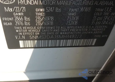 2021 Hyundai Santa Fe Sel from USA, damaged, VIN 5NMS2DAJ3MH348222